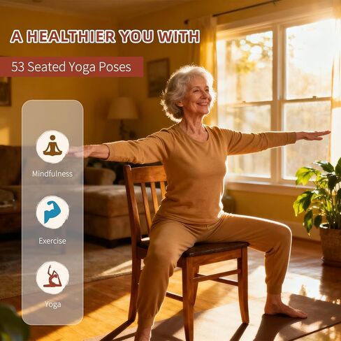 بطاقات يوغا كبيرة الحجم لكبار السن، 53 وضعية لليوجا والتمدد، سطح تمارين بطباعة كبيرة خطوة بخطوة مع صندوق تخزين، حركة منخفضة التأثير وتمارين مرونة لكبار السن in Kuwait