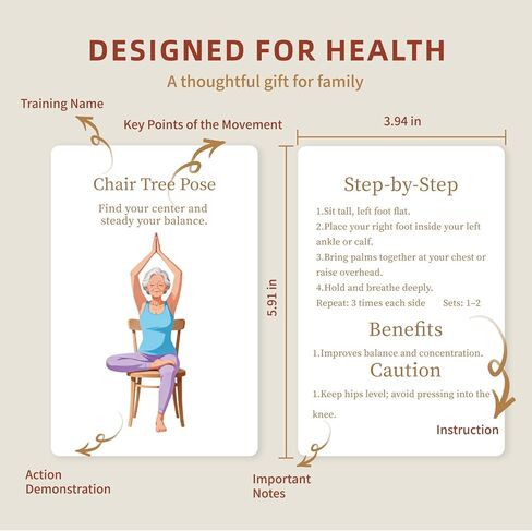 بطاقات يوغا كبيرة الحجم لكبار السن، 53 وضعية لليوجا والتمدد، سطح تمارين بطباعة كبيرة خطوة بخطوة مع صندوق تخزين، حركة منخفضة التأثير وتمارين مرونة لكبار السن in Kuwait