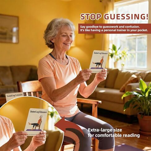 بطاقات يوغا كبيرة الحجم لكبار السن، 53 وضعية لليوجا والتمدد، سطح تمارين بطباعة كبيرة خطوة بخطوة مع صندوق تخزين، حركة منخفضة التأثير وتمارين مرونة لكبار السن in Kuwait