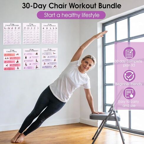 Karlaris 30 Day Chair Yoga Chart Posters Set,6-Pack Workout Charts with Black Marker,Stretching And Gentle Seated Exercise Chart,Office Yoga Poses,Senior Exercise Guide,30-Day Challenges in Kuwait
