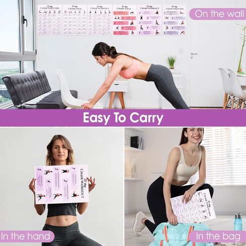 Karlaris 30 Day Chair Yoga Chart Posters Set,6-Pack Workout Charts with Black Marker,Stretching And Gentle Seated Exercise Chart,Office Yoga Poses,Senior Exercise Guide,30-Day Challenges in Kuwait