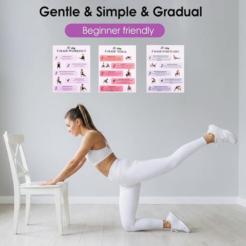 Karlaris 30 Day Chair Yoga Chart Posters Set,6-Pack Workout Charts with Black Marker,Stretching And Gentle Seated Exercise Chart,Office Yoga Poses,Senior Exercise Guide,30-Day Challenges in Kuwait