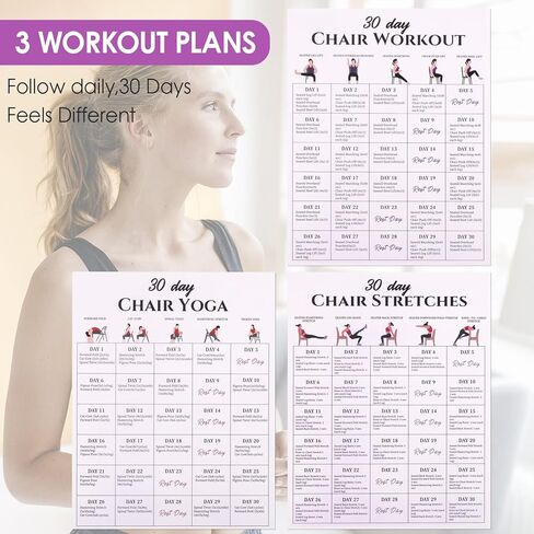 Karlaris 30 Day Chair Yoga Chart Posters Set,6-Pack Workout Charts with Black Marker,Stretching And Gentle Seated Exercise Chart,Office Yoga Poses,Senior Exercise Guide,30-Day Challenges in Kuwait