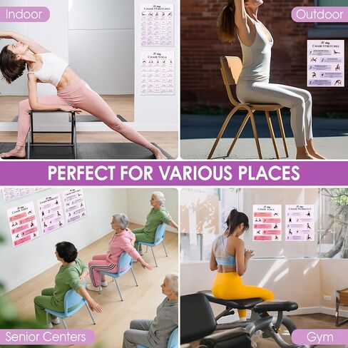 Karlaris 30 Day Chair Yoga Chart Posters Set,6-Pack Workout Charts with Black Marker,Stretching And Gentle Seated Exercise Chart,Office Yoga Poses,Senior Exercise Guide,30-Day Challenges in Kuwait