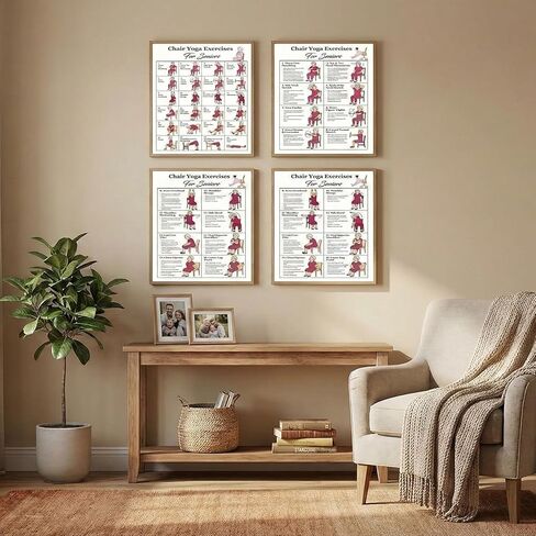 4 قطع من مخططات تمارين اليوجا على الكراسي، ملصقات تمارين اليوجا على الكراسي، مخططات تمرينات الجلوس لكبار السن والمبتدئين، مخططات تمرينات الجلوس اللطيفة للتنقل والتوازن والمرونة والتمدد واللياقة المنزلية in Kuwait