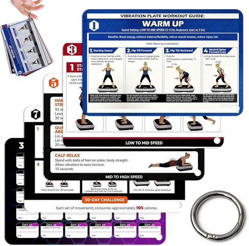 بطاقات مخطط التمرين بلوحة الاهتزاز، 5 بطاقات دليل مزدوجة الجوانب مع سجل تدريب لمدة 30 يومًا، مجموعة روتين اللياقة البدنية المحمولة للاستخدام المنزلي، ملحقات تتبع فقدان الوزن والتمارين الرياضية in Kuwait