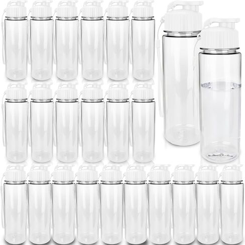 24 Pcs Plastic Water Bottles Bulk 17 OZ White Portable Leakproof Flip Top Drinking Water Bottles with Handle Strap for Outdoor Sports Cycling Hiking Camping Yoga Travel School Office Student Gifts in Saudi Arabia