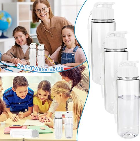 24 Pcs Plastic Water Bottles Bulk 17 OZ White Portable Leakproof Flip Top Drinking Water Bottles with Handle Strap for Outdoor Sports Cycling Hiking Camping Yoga Travel School Office Student Gifts in Saudi Arabia