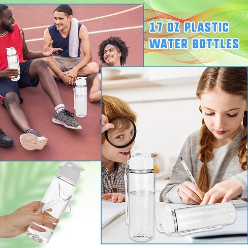 24 Pcs Plastic Water Bottles Bulk 17 OZ White Portable Leakproof Flip Top Drinking Water Bottles with Handle Strap for Outdoor Sports Cycling Hiking Camping Yoga Travel School Office Student Gifts in Saudi Arabia