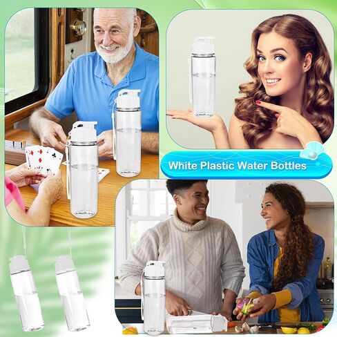 24 Pcs Plastic Water Bottles Bulk 17 OZ White Portable Leakproof Flip Top Drinking Water Bottles with Handle Strap for Outdoor Sports Cycling Hiking Camping Yoga Travel School Office Student Gifts in Saudi Arabia