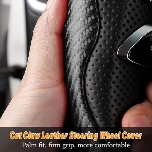 Carbon Fiber Car Steering Wheel Cover, 14.5-15 Inch Leather Segmented Vehicle Steer Wheel Protector, Anti-Slip & Breathable Auto Interior Accessories, Universal for Most Cars (Blue) in Saudi Arabia