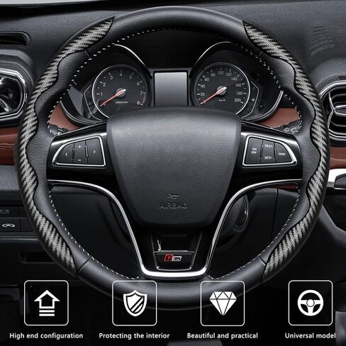 Carbon Fiber Car Steering Wheel Cover, 14.5-15 Inch Leather Segmented Vehicle Steer Wheel Protector, Anti-Slip & Breathable Auto Interior Accessories, Universal for Most Cars (Blue) in Saudi Arabia
