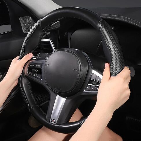 Carbon Fiber Car Steering Wheel Cover, 14.5-15 Inch Leather Segmented Vehicle Steer Wheel Protector, Anti-Slip & Breathable Auto Interior Accessories, Universal for Most Cars (Blue) in Saudi Arabia