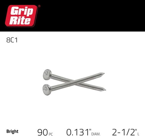Grip Rite 8C1 FBA_152074، 8D، الطول 2-1/2 بوصة، الرأس 9/32 بوصة، مقياس 10-1/2، معدن رمادي in Saudi Arabia
