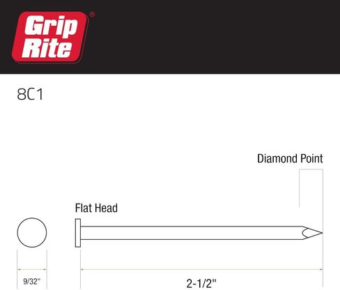 Grip Rite 8C1 FBA_152074، 8D، الطول 2-1/2 بوصة، الرأس 9/32 بوصة، مقياس 10-1/2، معدن رمادي in Saudi Arabia