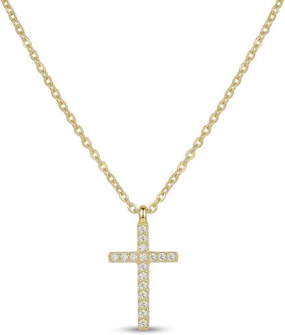 قلادة صليب بسيطة 18K الذهب/الفضة شغل الصليب الإيمان قلادة داينتي الصليب المختنق قلادة صغيرة للنساء الفتيات in Kuwait