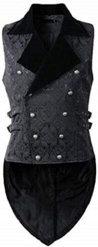 Mens Vest Waistcoat Tailcoat Black Velvet Gothic Steampunk Victorian in Saudi Arabia