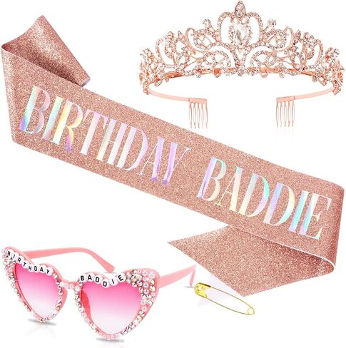 Birthday Baddie Sash & Sunglasses & Crown for Women, Hapdoo “BIRTHDAY BADDIE" Sash for Girl, Happy Funny Birthday Decorations Baddie Accessories for Women Party Favors Supplies in Kuwait