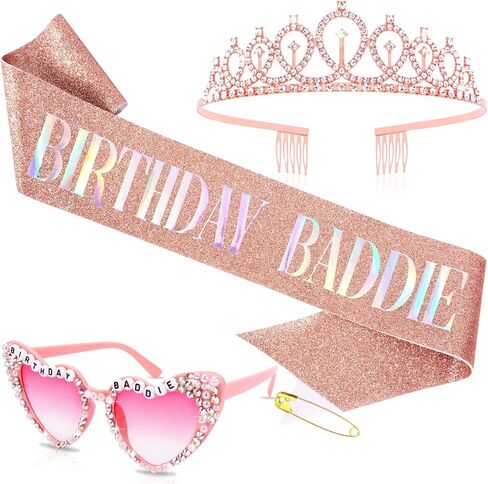Birthday Baddie Sash & Sunglasses & Crown for Women, Hapdoo “BIRTHDAY BADDIE" Sash for Girl, Happy Funny Birthday Decorations Baddie Accessories for Women Party Favors Supplies in Kuwait