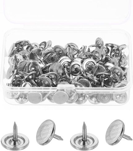 uxcell 100Pcs Upholstery Thumb Tacks, 3/8" x 5/16" Flat Head Upholstery Push Pins Decorative Nails for Wood Wall Furniture, Silver in Saudi Arabia