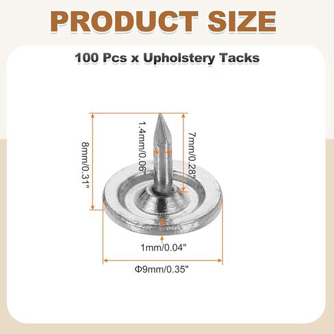 uxcell 100Pcs Upholstery Thumb Tacks, 3/8" x 5/16" Flat Head Upholstery Push Pins Decorative Nails for Wood Wall Furniture, Silver in Saudi Arabia