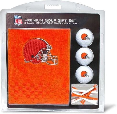 مجموعة هدايا فريق الجولف NFL Cleveland Browns: منشفة جولف مطرزة، 3 كرات جولف، و14 تيشيرت جولف مقاس 2-3/4 بوصة، منشفة ثلاثية الطي مقاس 16 بوصة × 22 بوصة و100% قطن in Saudi Arabia