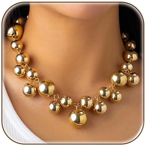 Chunky Gold Imitation Pearl Statement Necklace for Women Large Bead Unique Bold Choker Necklace Trendy Punk Charm Jewelry in Saudi Arabia
