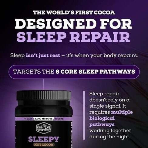 بلاك فورست سليبي هوت كاكاو - مسحوق نوم الكاكاو الساخن من المغنيسيوم الساخن للبالغين مع الميلاتونين والل-ثيانين - مزيج مشروب النوم الطبيعي للنوم العميق والاسترخاء، مسحوق النوم 22 حصة in Kuwait