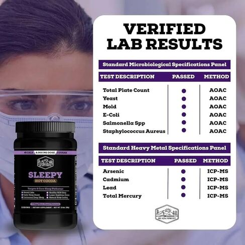 بلاك فورست سليبي هوت كاكاو - مسحوق نوم الكاكاو الساخن من المغنيسيوم الساخن للبالغين مع الميلاتونين والل-ثيانين - مزيج مشروب النوم الطبيعي للنوم العميق والاسترخاء، مسحوق النوم 22 حصة in Kuwait