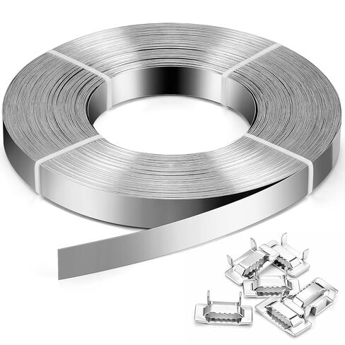 Fumete 3/4 بوصة × 148 قدمًا مجموعة ربط من الفولاذ المقاوم للصدأ مع 50 مشبكًا للأذن، 304 ملف تغليف من الفولاذ المقاوم للصدأ لإدارة مستودعات العمل الصناعية in Kuwait