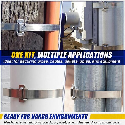 Fumete 3/4 بوصة × 148 قدمًا مجموعة ربط من الفولاذ المقاوم للصدأ مع 50 مشبكًا للأذن، 304 ملف تغليف من الفولاذ المقاوم للصدأ لإدارة مستودعات العمل الصناعية in Kuwait