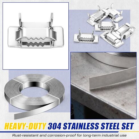 Fumete 3/4 بوصة × 148 قدمًا مجموعة ربط من الفولاذ المقاوم للصدأ مع 50 مشبكًا للأذن، 304 ملف تغليف من الفولاذ المقاوم للصدأ لإدارة مستودعات العمل الصناعية in Kuwait