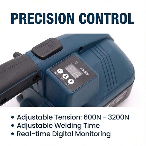 آلة الربط الكهربائية لصندوق البليت للتغليف - أداة ربط محمولة مع شاشة رقمية، شريط PET وPP، مجموعة ربط وربط البليت، شداد ربط بولي، بطاريتان in Kuwait