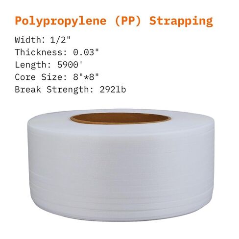 بكرة ربط من مادة البولي بروبيلين (PP) بطول 6000 بوصة × عرض 1/2 بوصة × سمك 0.03 بوصة، وقوة كسر 300 رطل 8 بوصة، وربط ملفوف شديد التحمل من البولي بروبيلين للمنصات والصناديق والتعبئة الصناعية، باللون الأبيض in Kuwait