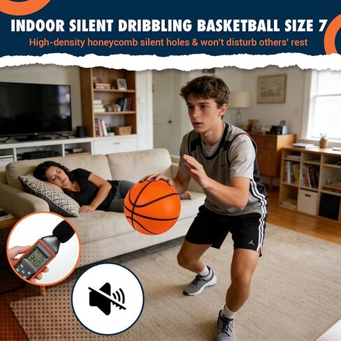 Silent Basketball Size 7 (29.5"), Indoor Quiet Foam Basketball Airless for Dribbling & Indoor Training, Soft Soundless Basketball for Restore Without Deformation, Real Feel Higher Bounce Quieter in Kuwait
