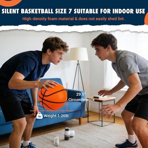 Silent Basketball Size 7 (29.5"), Indoor Quiet Foam Basketball Airless for Dribbling & Indoor Training, Soft Soundless Basketball for Restore Without Deformation, Real Feel Higher Bounce Quieter in Kuwait