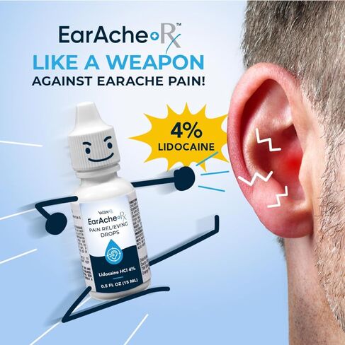 EarAcheRx ™ قطرات تخفيف الألم من WaxRx - 4٪ ليدوكائين سريع المفعول لتخفيف آلام الأذن - آمن للبالغين والأطفال 2+ - يتضمن سدادات قطنية - 0.5 أونصة سائلة in Saudi Arabia