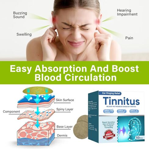 Tinnitus Relief for Ringing Ears, Tinnitus Relief Patches, 50 Pcs Support Ear Noise and Buzzing Relief, Natural Herbal Formula Protect Ear Health, Improve Hearing Comfort, Long-Lasting Effective in Kuwait