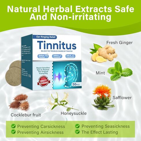 Tinnitus Relief for Ringing Ears, Tinnitus Relief Patches, 50 Pcs Support Ear Noise and Buzzing Relief, Natural Herbal Formula Protect Ear Health, Improve Hearing Comfort, Long-Lasting Effective in Kuwait