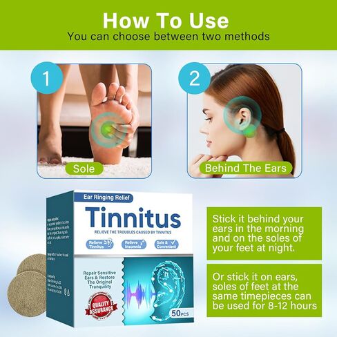 Tinnitus Relief for Ringing Ears, Tinnitus Relief Patches, 50 Pcs Support Ear Noise and Buzzing Relief, Natural Herbal Formula Protect Ear Health, Improve Hearing Comfort, Long-Lasting Effective in Kuwait