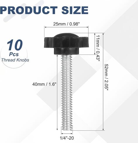 uxcell 10 قطع 1/4"-20 مقابض نجمة، 1.6" مقابض تثبيت بلاستيكية ملولبة للذكور، مقبض بديل لشد اليد لأدوات الأثاث الصناعية، مشابك للرقص، أسود in Saudi Arabia