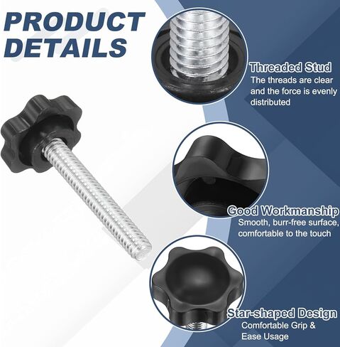 uxcell 10 قطع 1/4"-20 مقابض نجمة، 1.6" مقابض تثبيت بلاستيكية ملولبة للذكور، مقبض بديل لشد اليد لأدوات الأثاث الصناعية، مشابك للرقص، أسود in Saudi Arabia