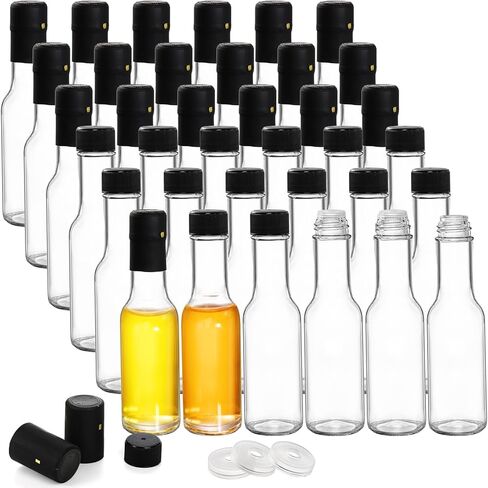 Cedilis 36 Pack Small Glass Bottle, 3oz Glass Woozy Bottle, Empty Mini Hot Sauce Bottles, Clear Liquor Wine Bottles with Shrink Capsule, Black Screw Caps, Dripper Insert in Kuwait