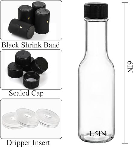 Cedilis 36 Pack Small Glass Bottle, 3oz Glass Woozy Bottle, Empty Mini Hot Sauce Bottles, Clear Liquor Wine Bottles with Shrink Capsule, Black Screw Caps, Dripper Insert in Kuwait