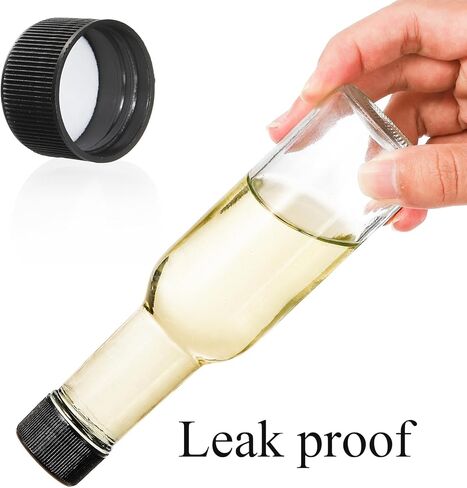 Cedilis 36 Pack Small Glass Bottle, 3oz Glass Woozy Bottle, Empty Mini Hot Sauce Bottles, Clear Liquor Wine Bottles with Shrink Capsule, Black Screw Caps, Dripper Insert in Kuwait