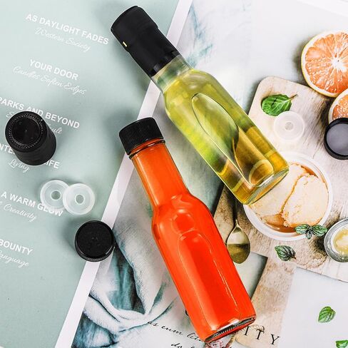 Cedilis 36 Pack Small Glass Bottle, 3oz Glass Woozy Bottle, Empty Mini Hot Sauce Bottles, Clear Liquor Wine Bottles with Shrink Capsule, Black Screw Caps, Dripper Insert in Kuwait