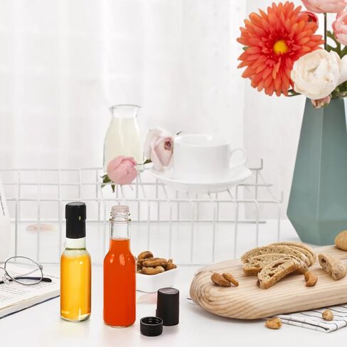 Cedilis 36 Pack Small Glass Bottle, 3oz Glass Woozy Bottle, Empty Mini Hot Sauce Bottles, Clear Liquor Wine Bottles with Shrink Capsule, Black Screw Caps, Dripper Insert in Kuwait