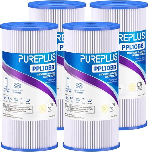 PUREPLUS 5 Micron 10" x 4.5" Whole House Pleated Sediment Filter for Well Water, Replacement Cartridge for GE FXHSC, Culligan R50-BBSA, Pentek R50-BB, DuPont WFHDC3001, W50PEHD, GXWH40L, 2Pack in Kuwait