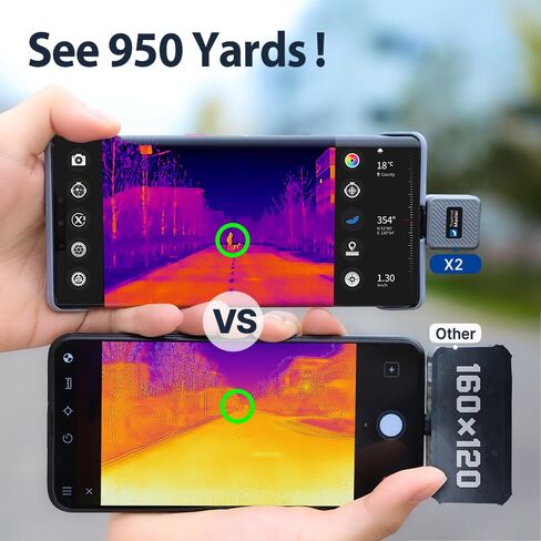 Thermal Camera for Android, X2 Thermal Night Vision Monocular for Phone, 950-Yard Detection Range, 512×384 X³ IR Resolution, 50Hz, Thermal Scope for Wilderness Rescue in Kuwait