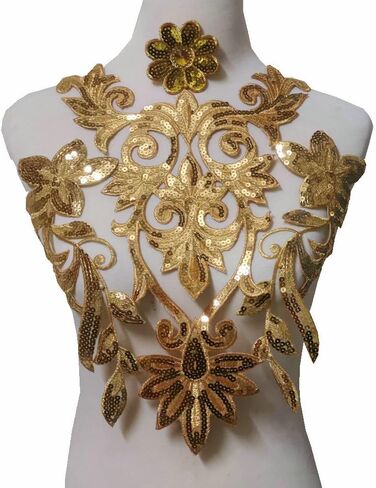 Embroidered Decals Golden/Blue/Purple/Silver Trims Big Size Iron on Appliqued Floral Patches 26-40 CM (Violet) in Kuwait